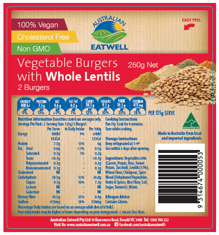 Lentil Vegetable Burgers - 2 Pack