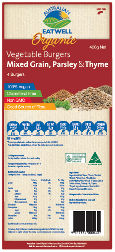 Mixed Grain, Parsley and Thyme Organic Vegetable Burgers